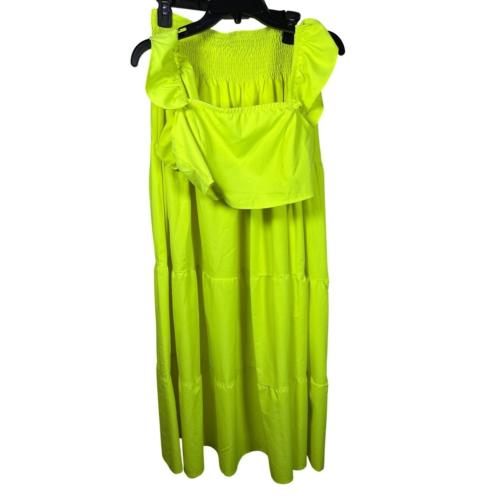 ChicMe Neon Yellow 2 Piece Set Smocked Ruffle Crop Top Tiered Maxi Skirt Medium